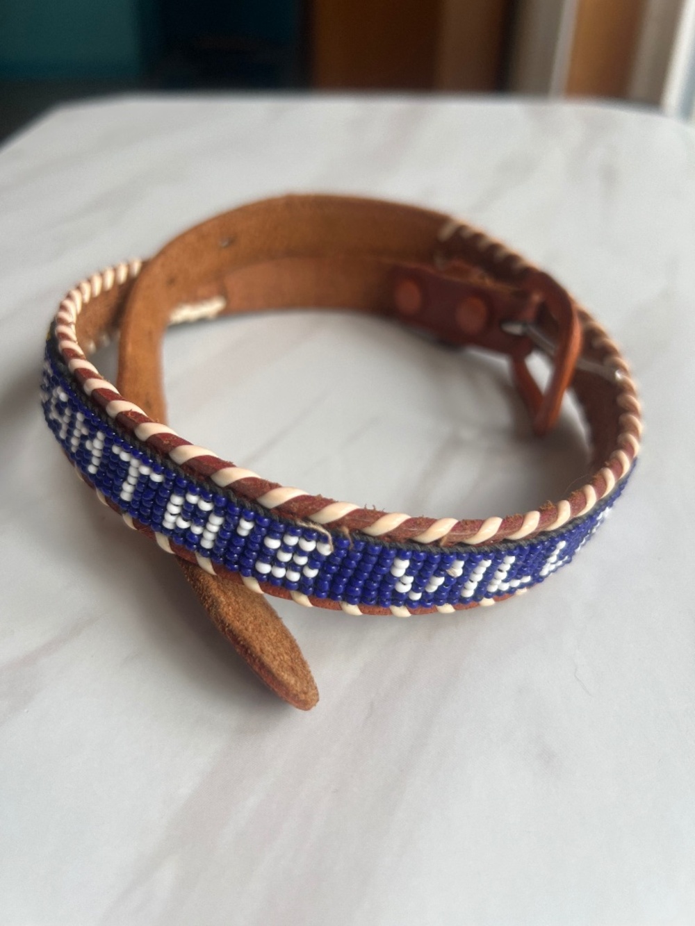 Vintage Beaded Leather Belt "Santa's Village" Souvenir Ontario Canada